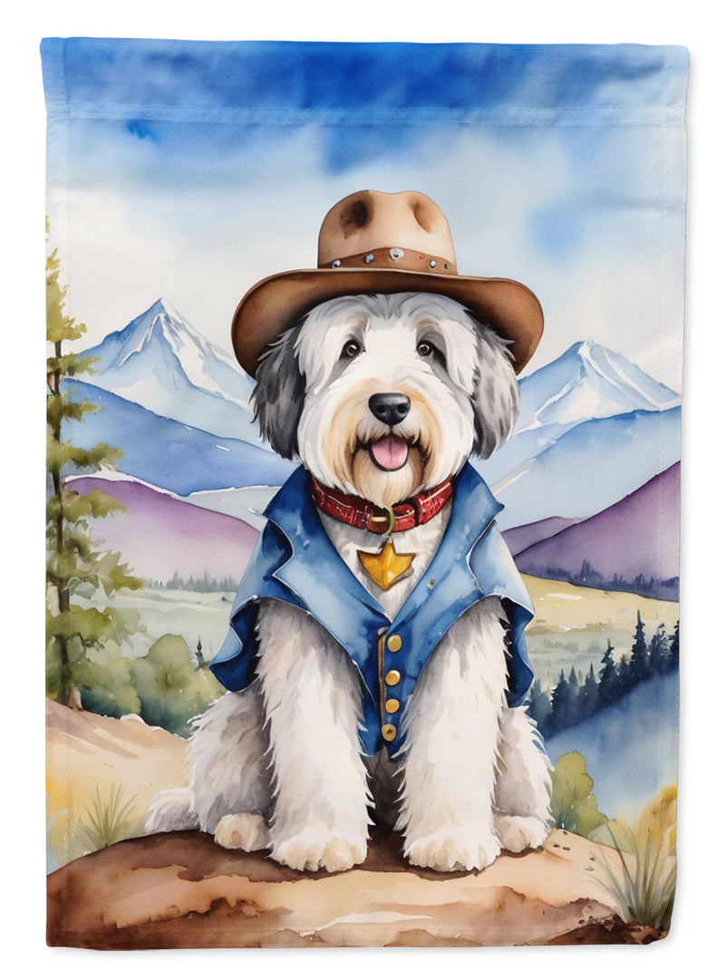 Old English Sheepdog Cowboy Welcome Garden Flag