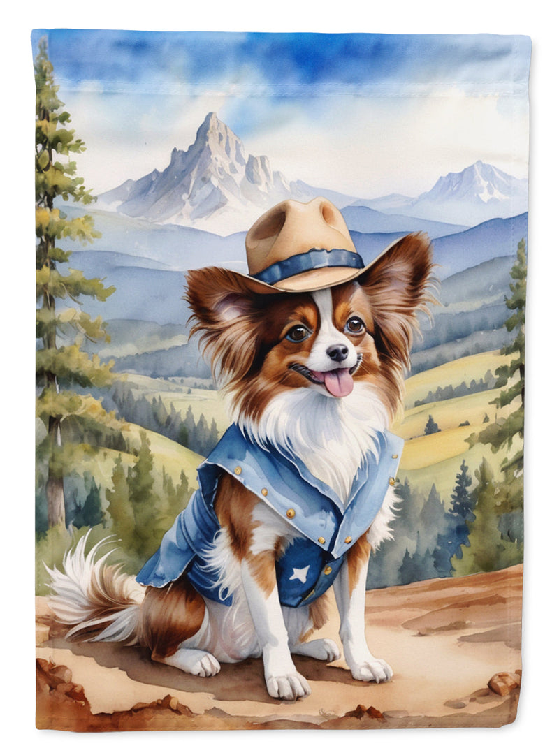 Papillon Cowboy Welcome House Flag