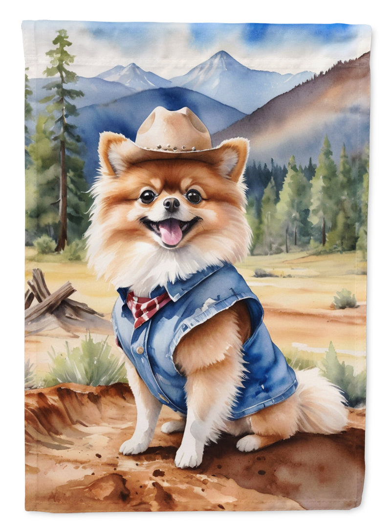 Pomeranian Cowboy Welcome House Flag