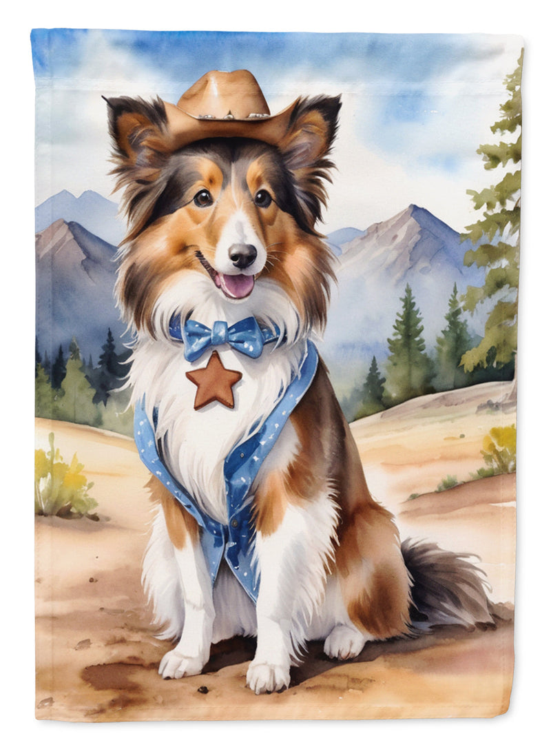 Sheltie Cowboy Welcome House Flag