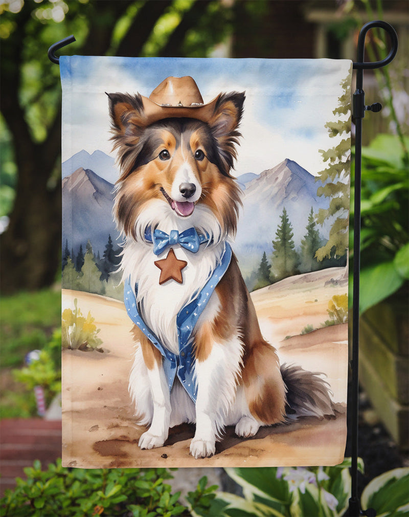 Sheltie Cowboy Welcome Garden Flag