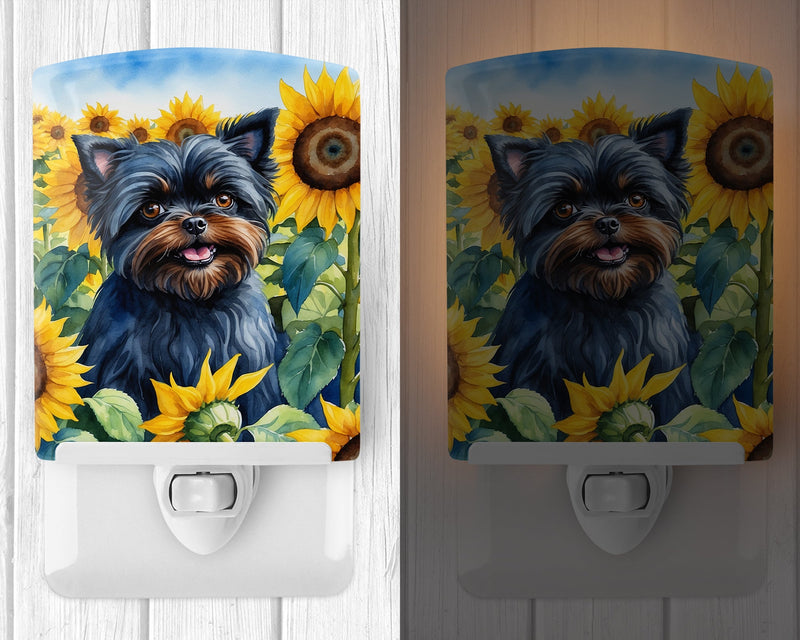 Affenpinscher in Sunflowers Ceramic Night Light