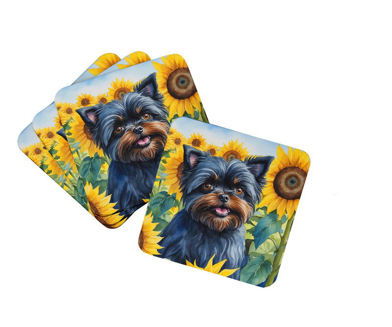 Affenpinscher in Sunflowers Foam Coasters