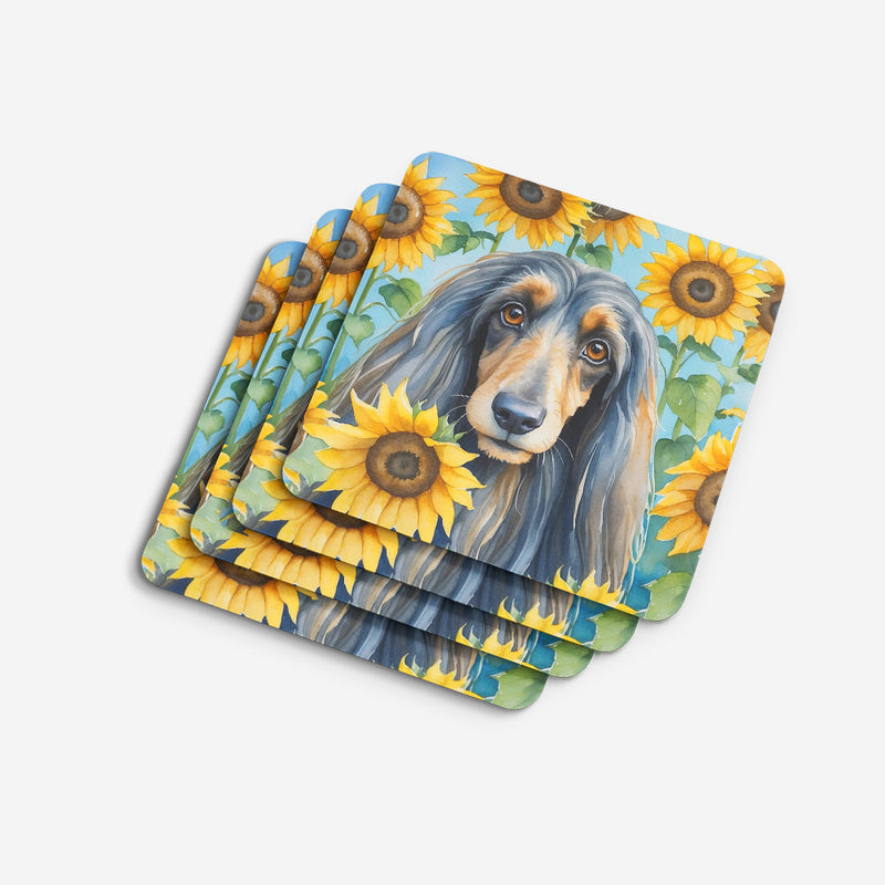 Afghan Hound in Sunflowers Foam Coasters