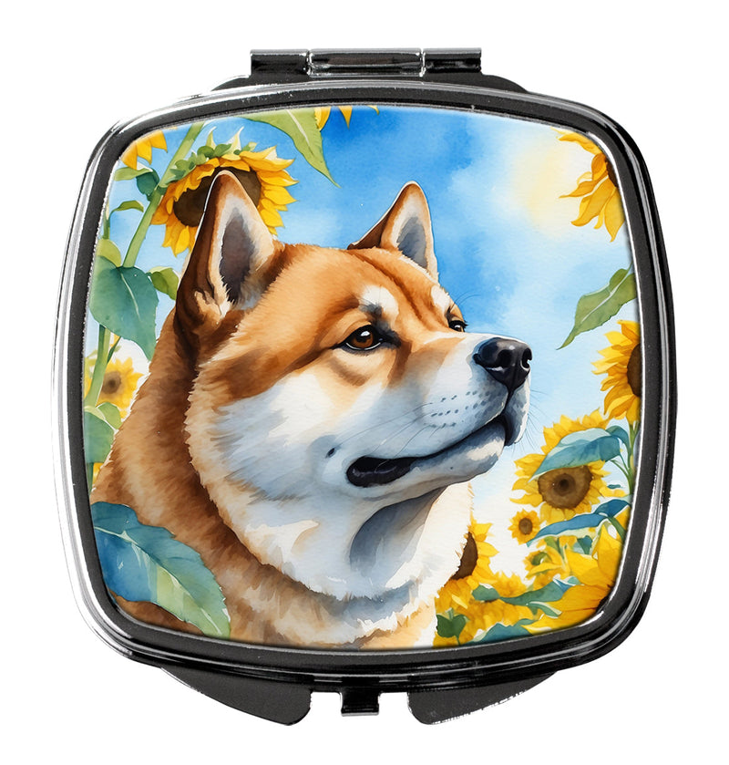 Akita in Sunflowers Compact Mirror