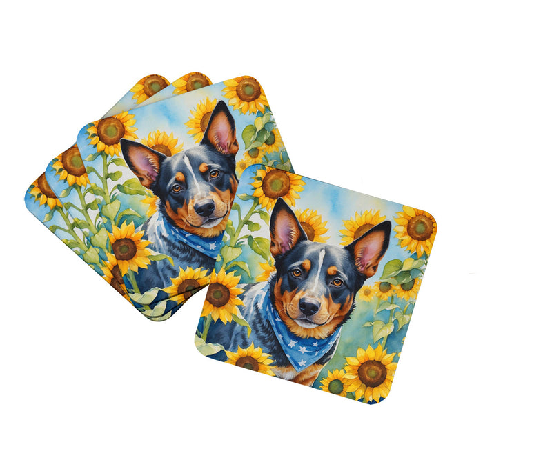 Australian Cattle Dog in Sunflowers Foam Coasters