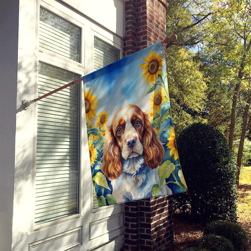 Cocker Spaniel in Sunflowers House Flag