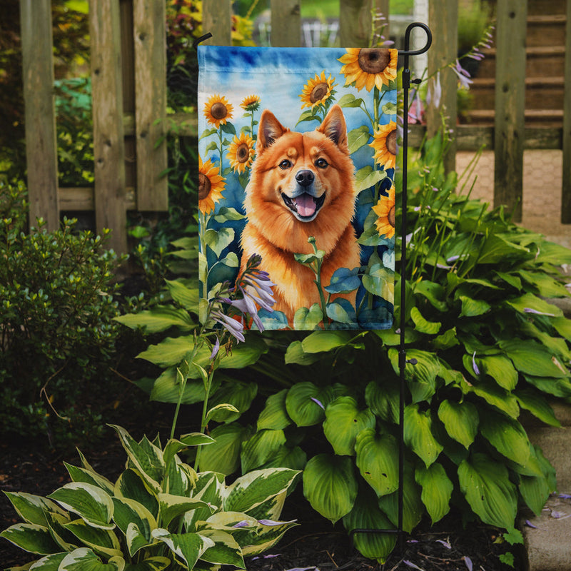 Finnish Spitz in Sunflowers Garden Flag