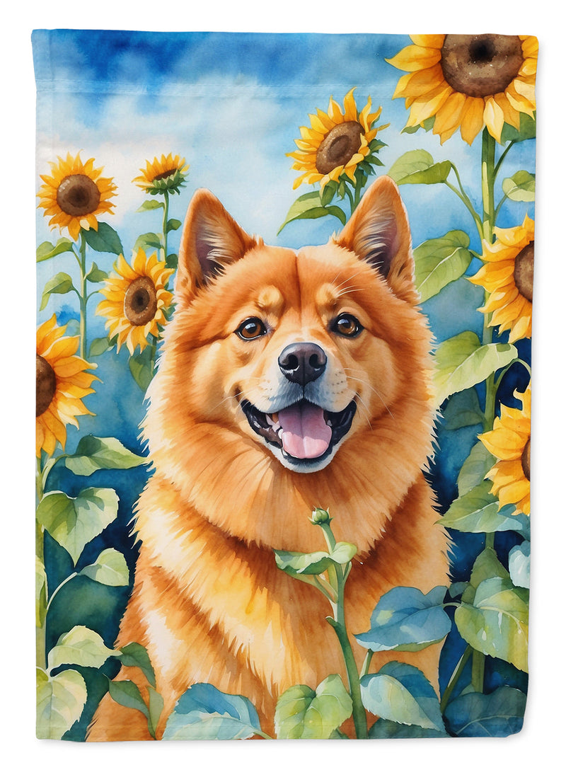 Finnish Spitz in Sunflowers Garden Flag