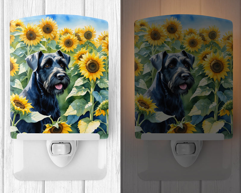 Giant Schnauzer in Sunflowers Ceramic Night Light