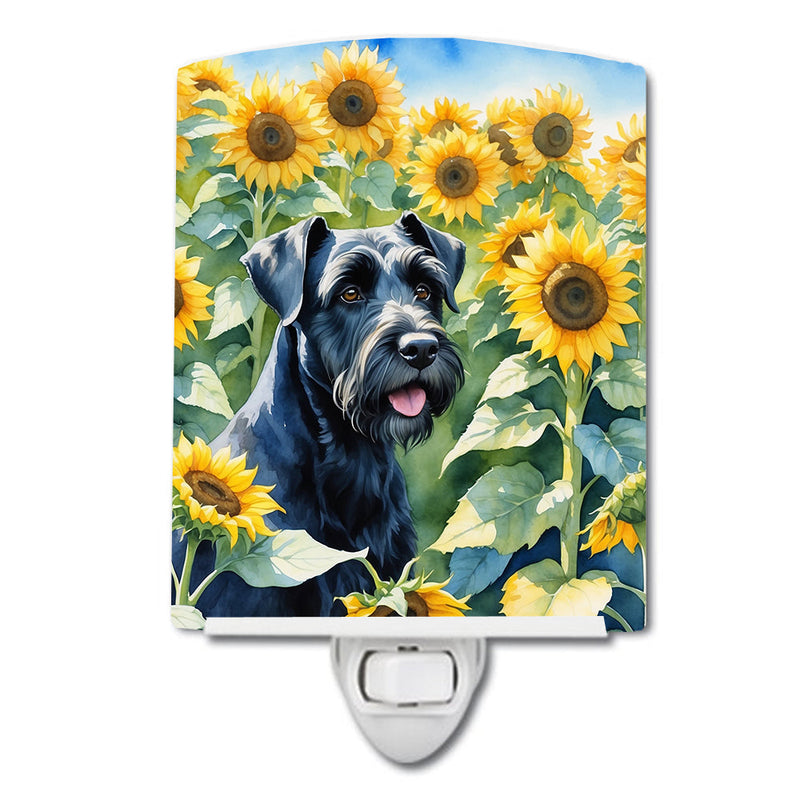 Giant Schnauzer in Sunflowers Ceramic Night Light