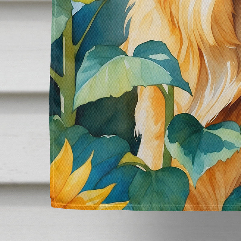 Golden Retriever in Sunflowers House Flag