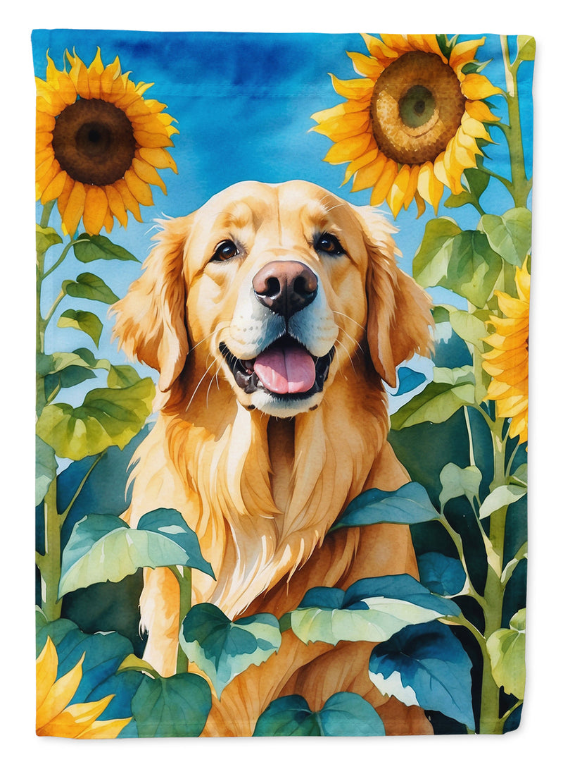 Golden Retriever in Sunflowers House Flag