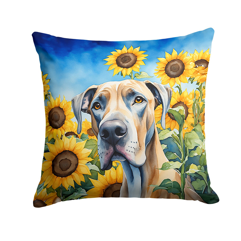 Great Dane in Sunflowers Throw Pillow