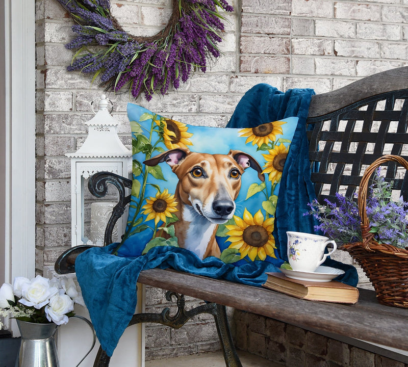 Greyhound in Sunflowers Throw Pillow