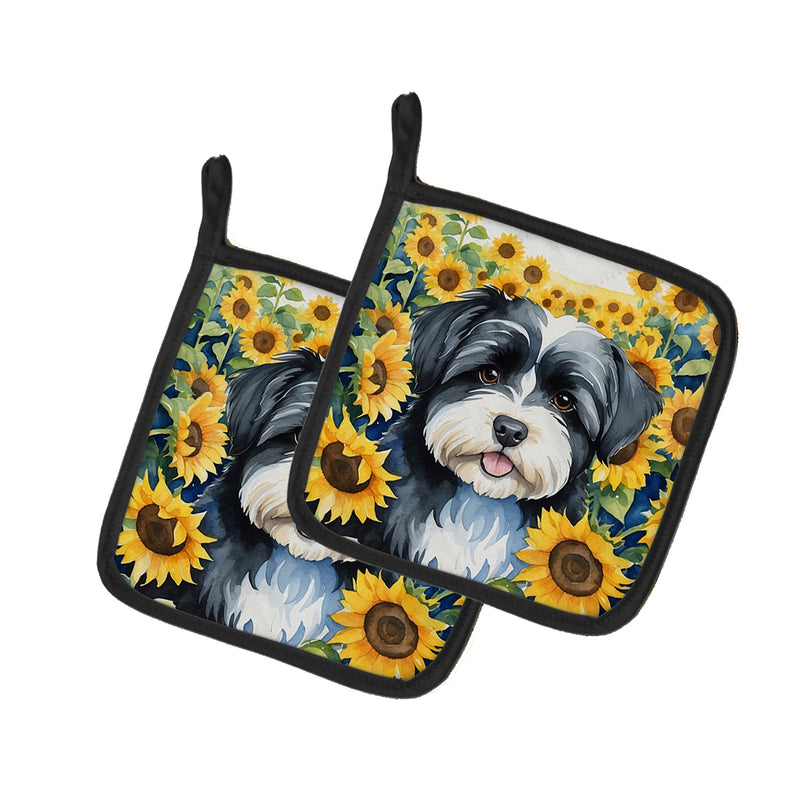 Havanese in Sunflowers Pair of Pot Holders