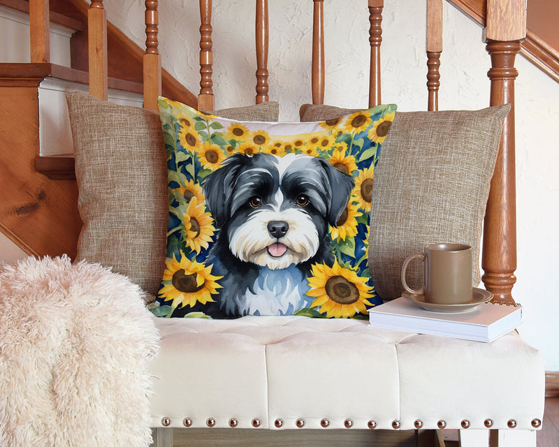 Havanese in Sunflowers Throw Pillow