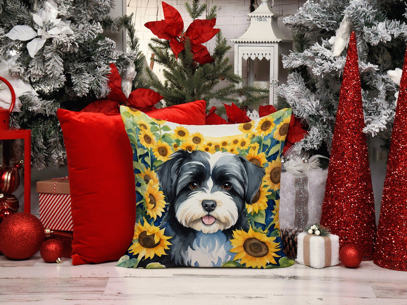 Havanese in Sunflowers Throw Pillow