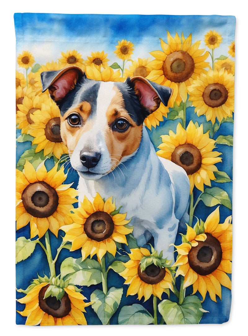 Jack Russell Terrier in Sunflowers Garden Flag