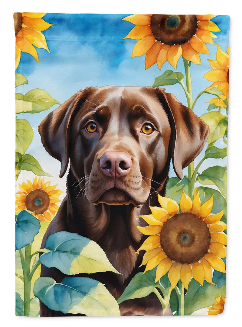 Labrador Retriever in Sunflowers House Flag