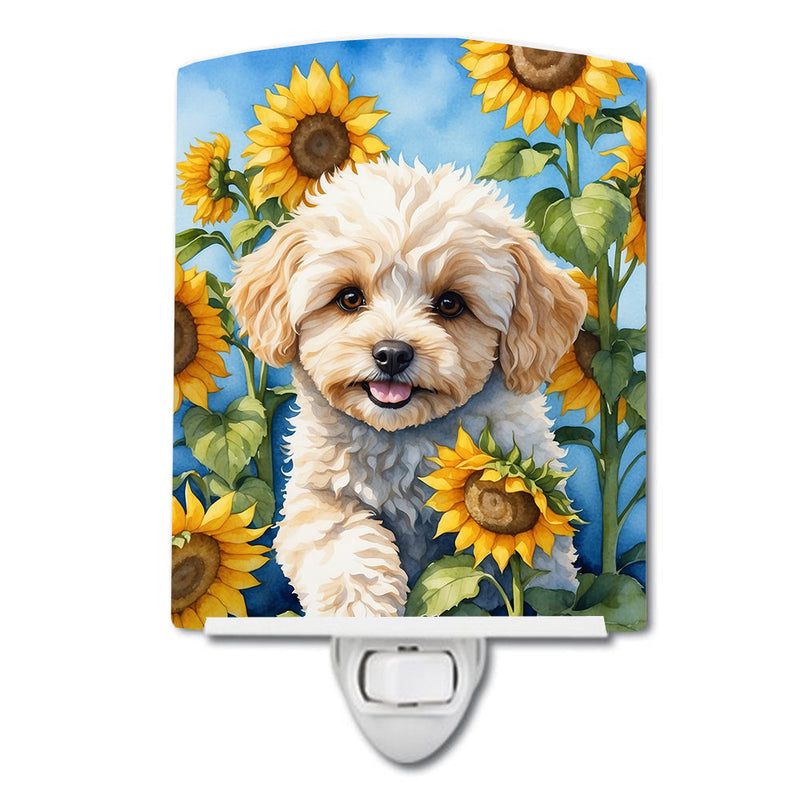 Maltipoo in Sunflowers Ceramic Night Light