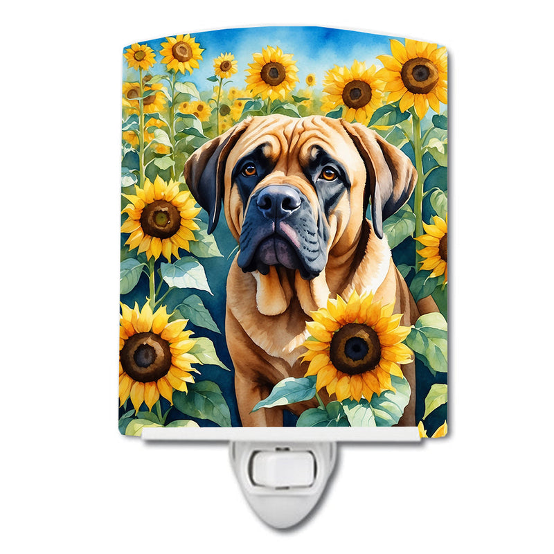 Mastiff in Sunflowers Ceramic Night Light