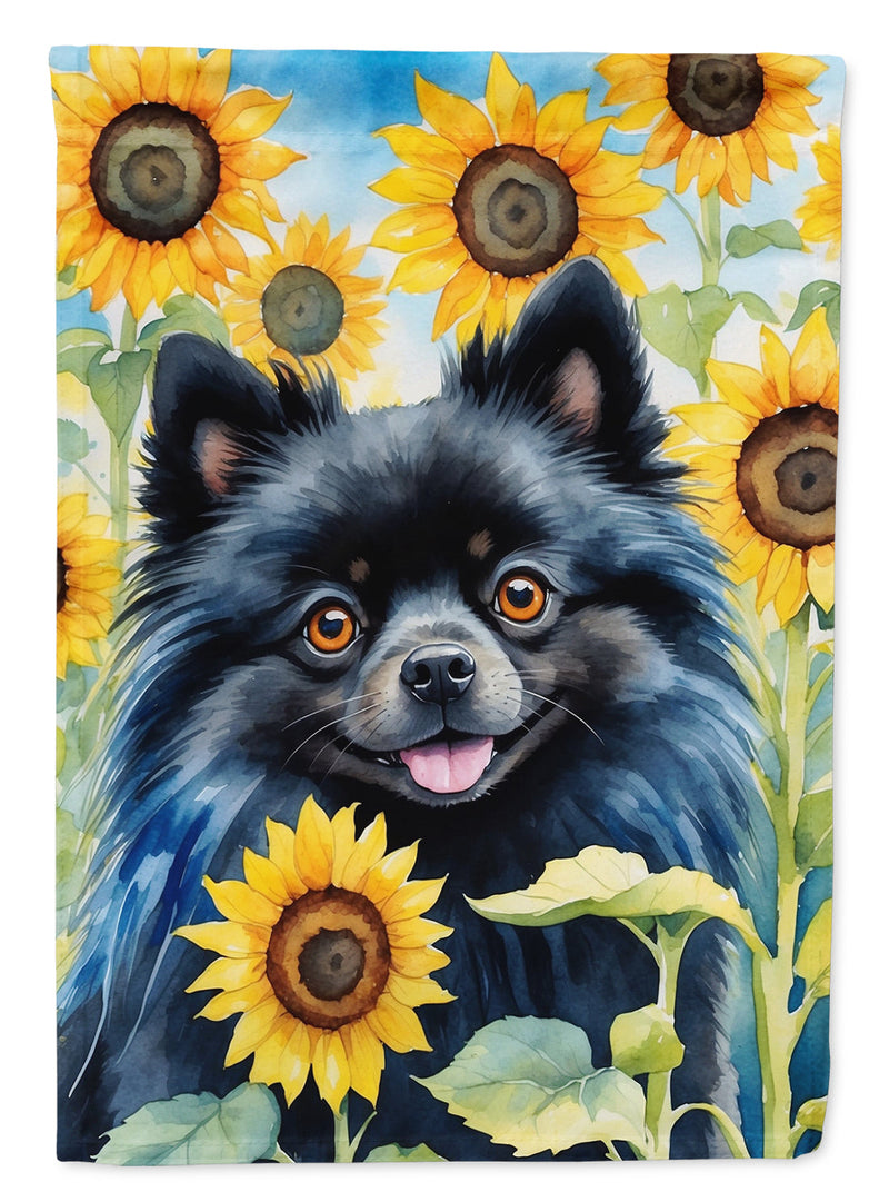 Pomeranian in Sunflowers Garden Flag