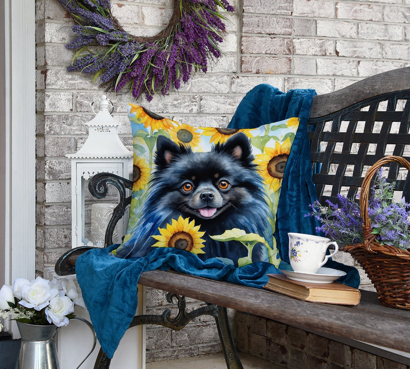 Pomeranian in Sunflowers Throw Pillow