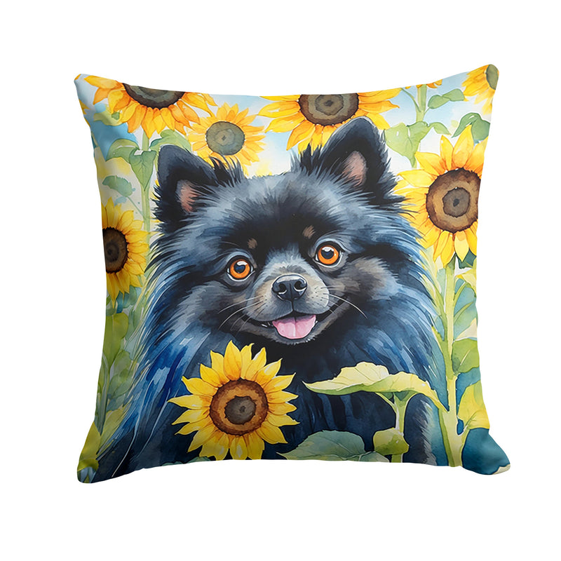 Pomeranian in Sunflowers Throw Pillow