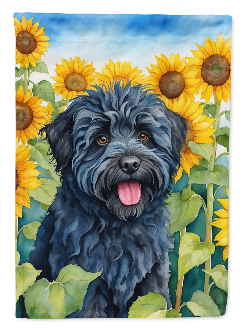 Puli in Sunflowers House Flag