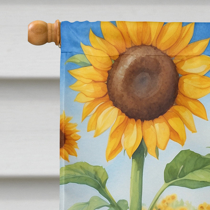 Redbone Coonhound in Sunflowers House Flag