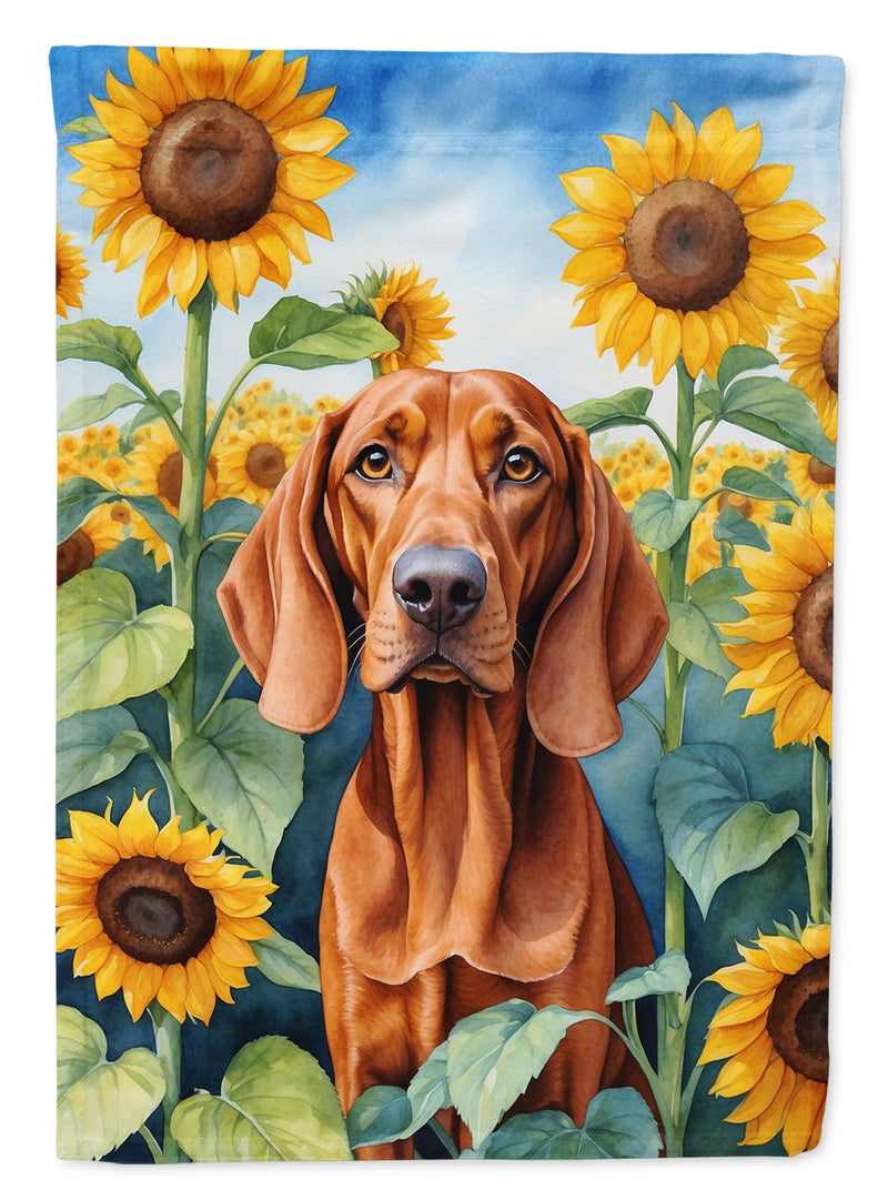 Redbone Coonhound in Sunflowers House Flag