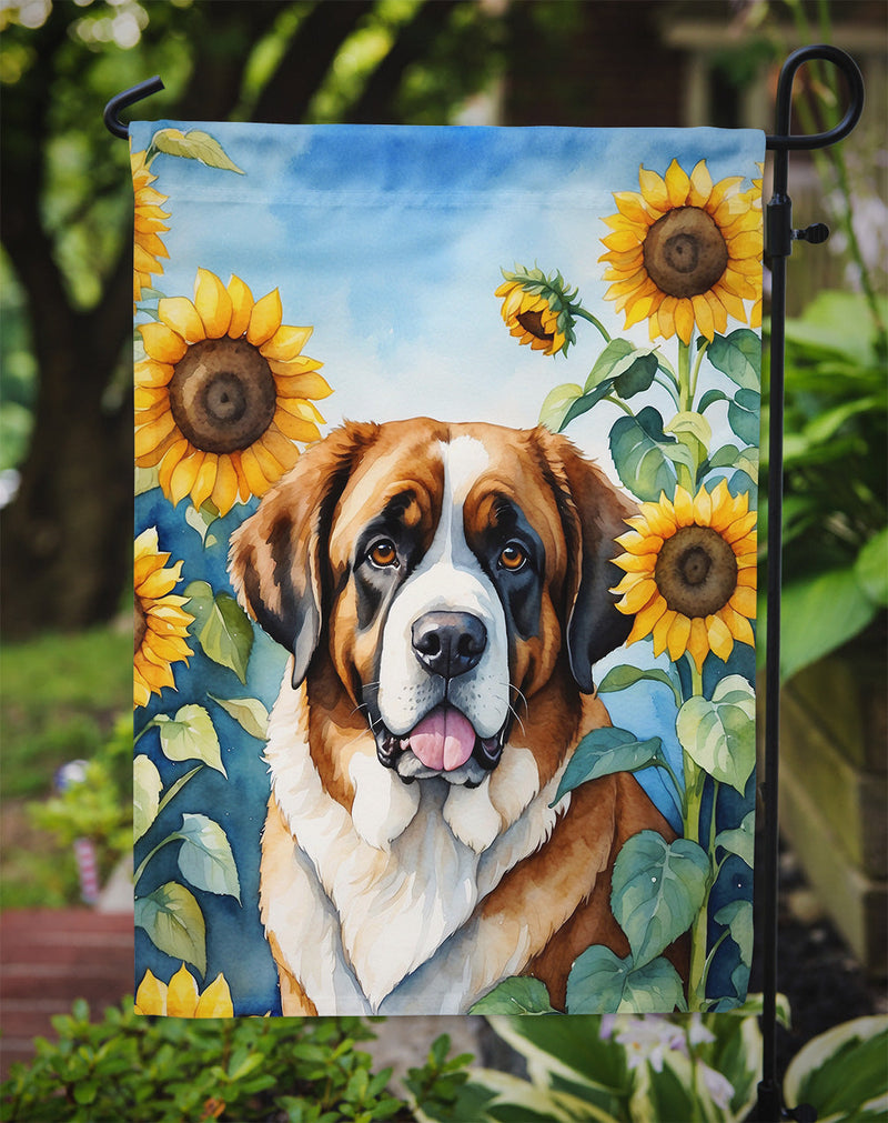 Saint Bernard in Sunflowers Garden Flag