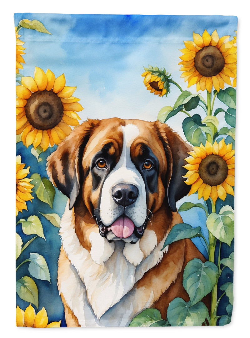 Saint Bernard in Sunflowers Garden Flag