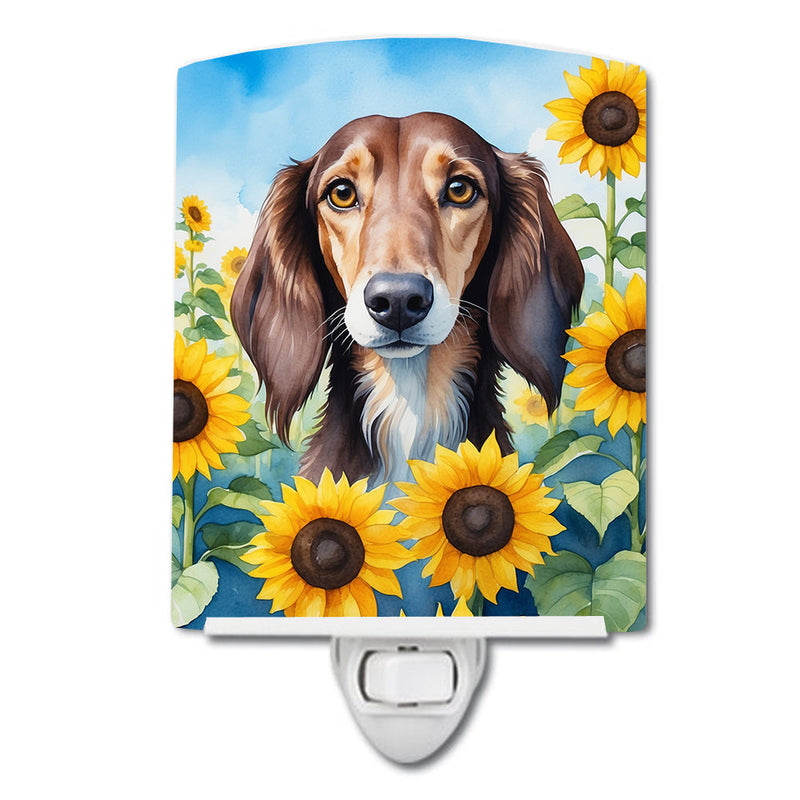 Saluki in Sunflowers Ceramic Night Light