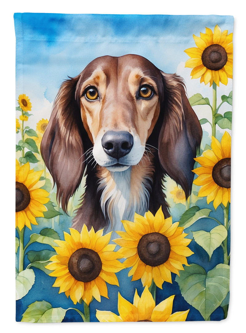 Saluki in Sunflowers Garden Flag