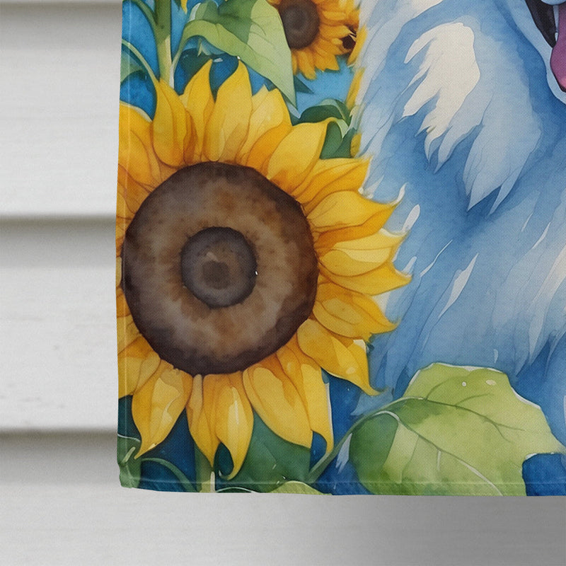 Samoyed in Sunflowers House Flag