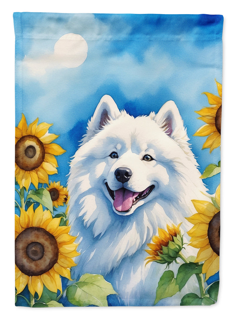 Samoyed in Sunflowers House Flag