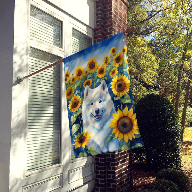 Samoyed in Sunflowers House Flag