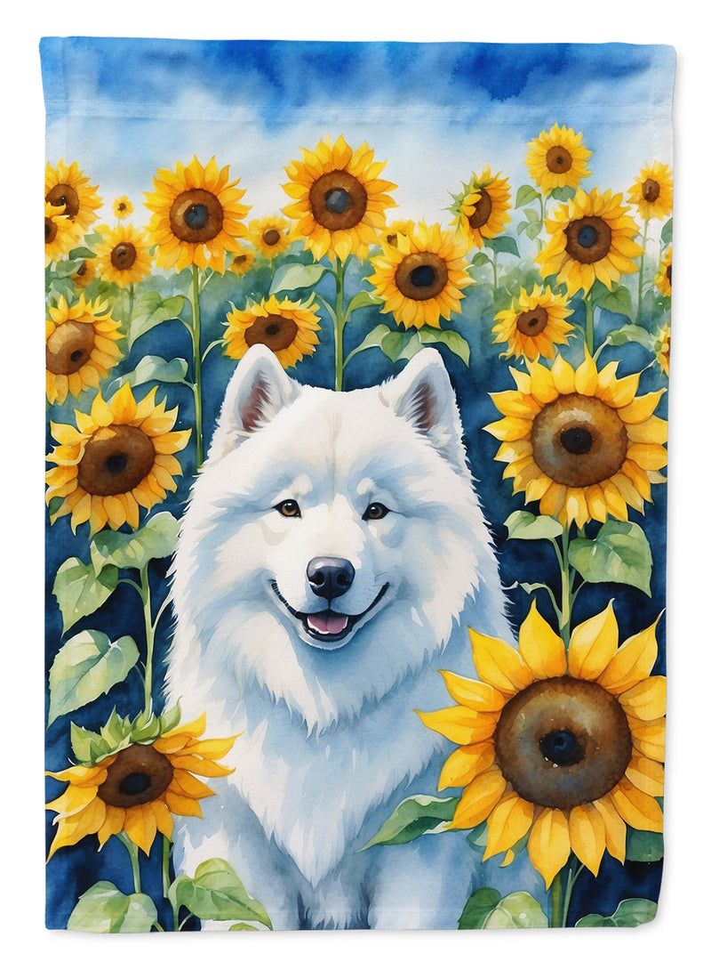 Samoyed in Sunflowers House Flag