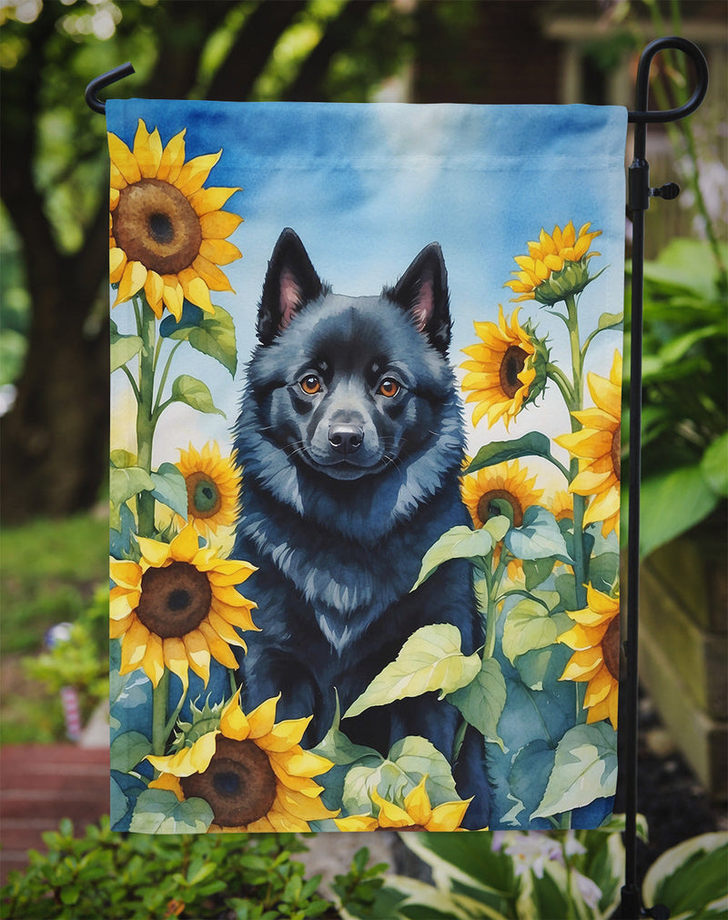 Schipperke in Sunflowers Garden Flag