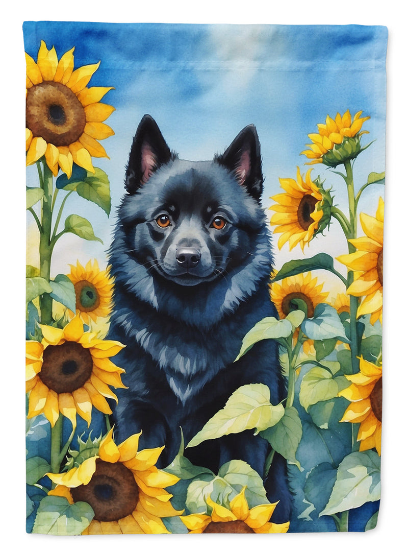 Schipperke in Sunflowers Garden Flag