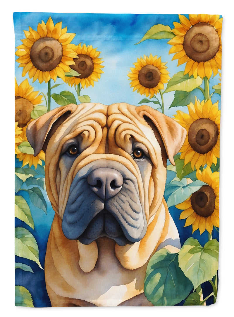 Shar Pei in Sunflowers House Flag