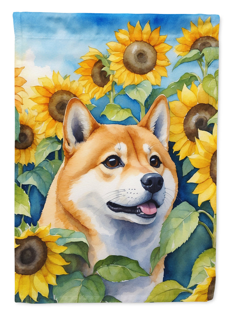 Shiba Inu in Sunflowers Garden Flag