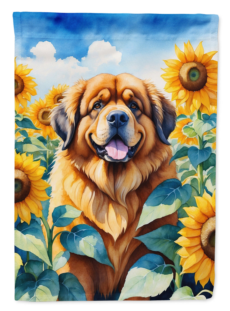 Tibetan Mastiff in Sunflowers Garden Flag