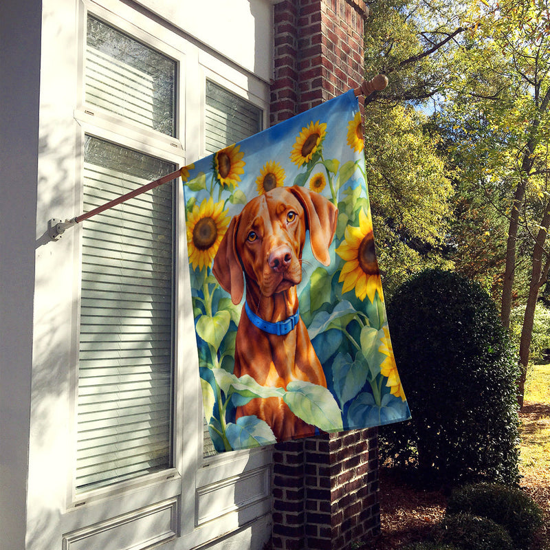 Vizsla in Sunflowers House Flag