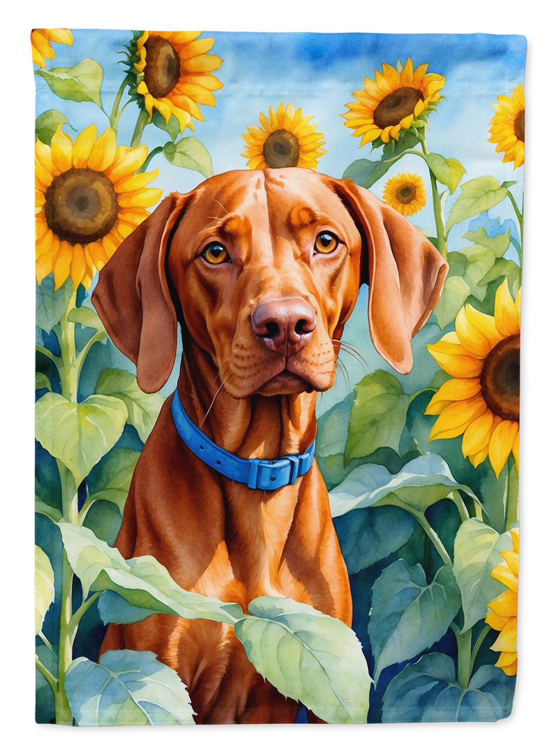 Vizsla in Sunflowers House Flag