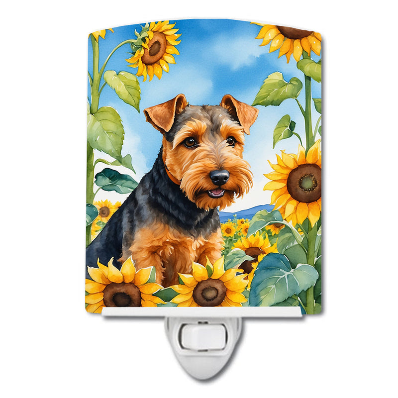 Welsh Terrier in Sunflowers Ceramic Night Light