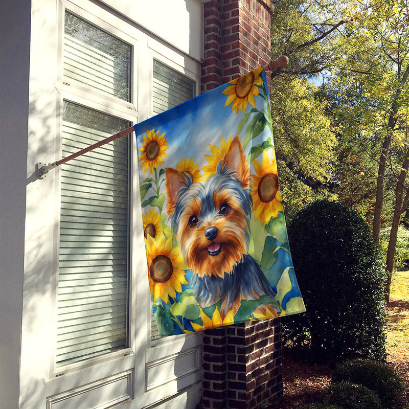 Yorkshire Terrier in Sunflowers House Flag