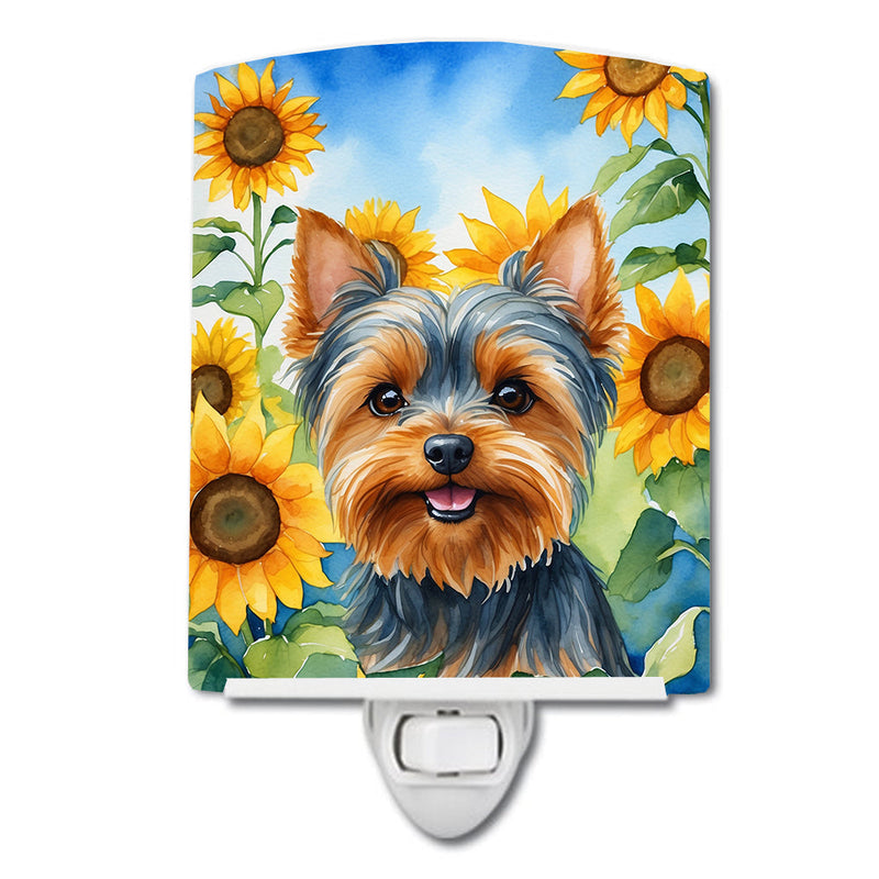 Yorkshire Terrier in Sunflowers Ceramic Night Light